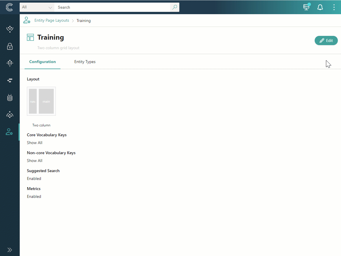 Animation: opening a layout, selecting Edit, adding custom vocabulary keys to the layout configuration, and saving