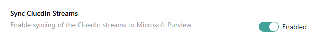 The Sync CluedIn Streams setting with its toggle set to Enabled